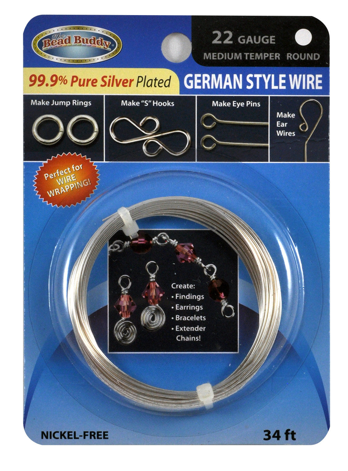 22 Gauge 99.9% pure Silver Plated German Style Wire