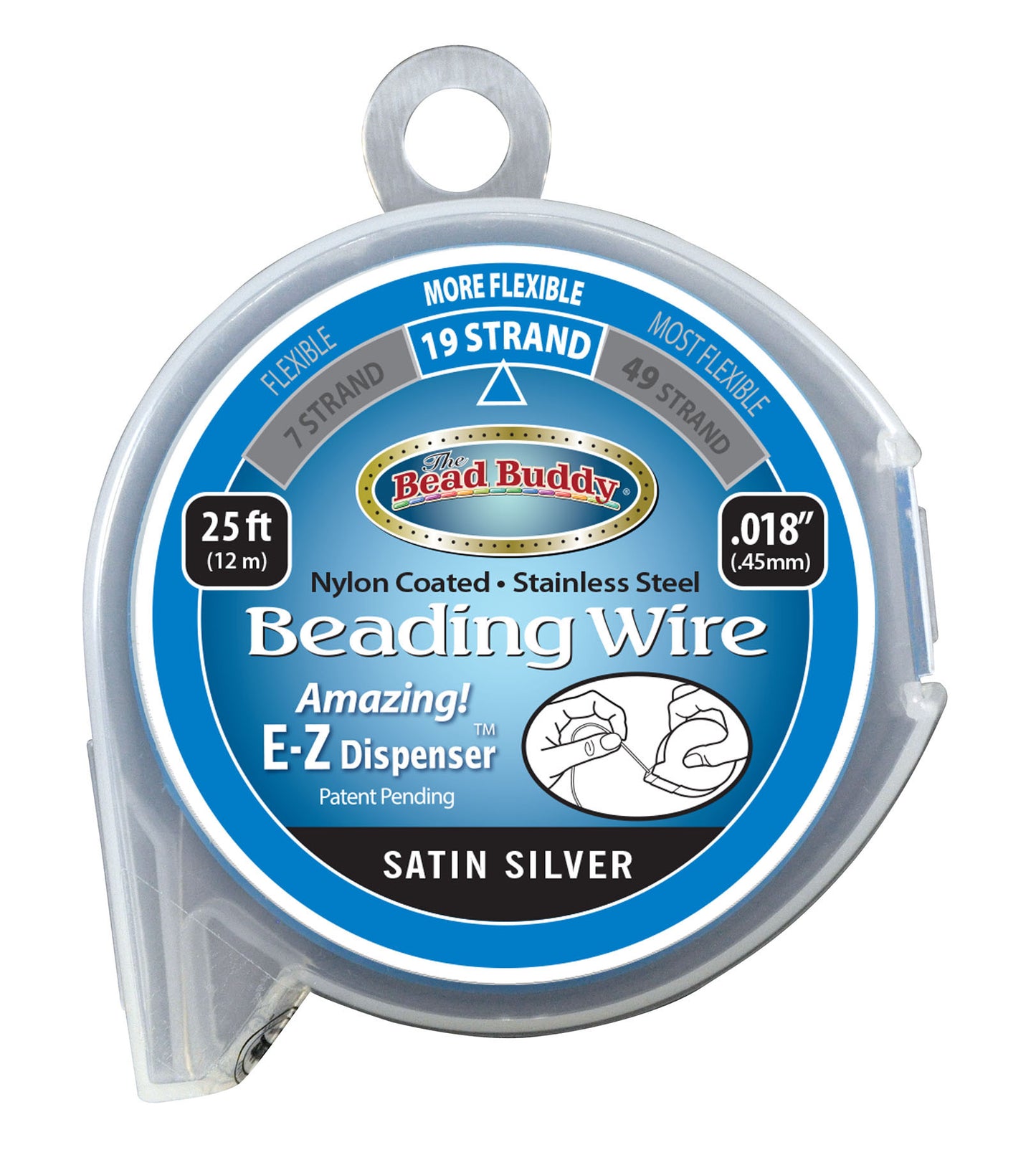 19 Strand Beading Wire, Satin Silver 25ft 0.18"