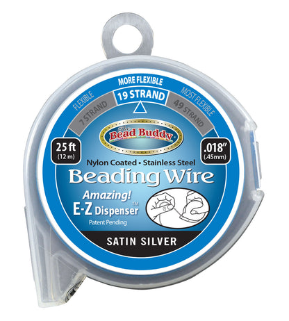 19 Strand Beading Wire, Satin Silver 25ft 0.18"